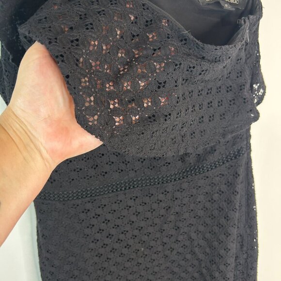 Banana Republic Black One Shoulder Lace Dress Sz 0 Tiered Ruffle Cocktail - Picture 8 of 9